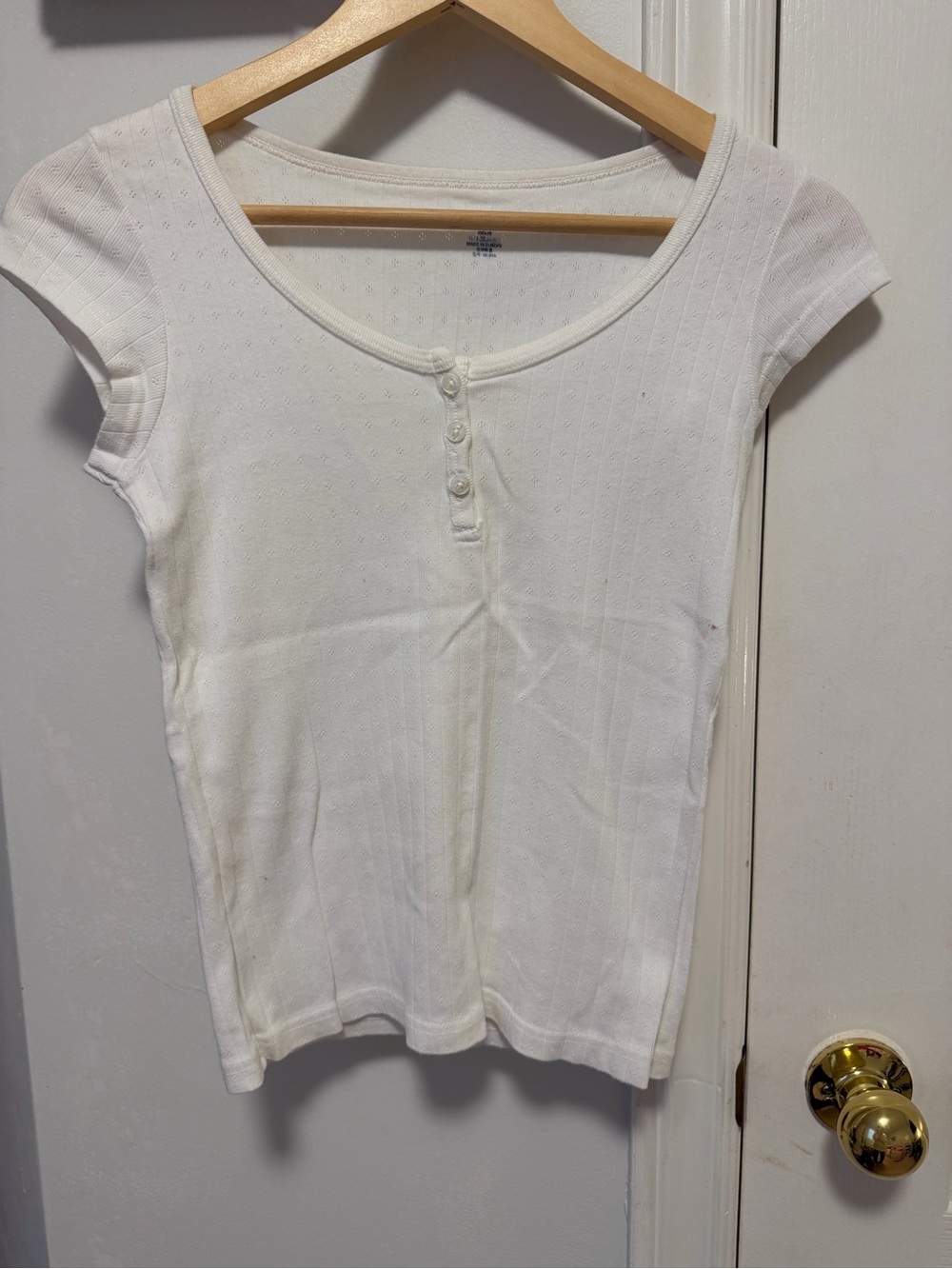 Brandy Melville White Ribbed Pointelle Tee